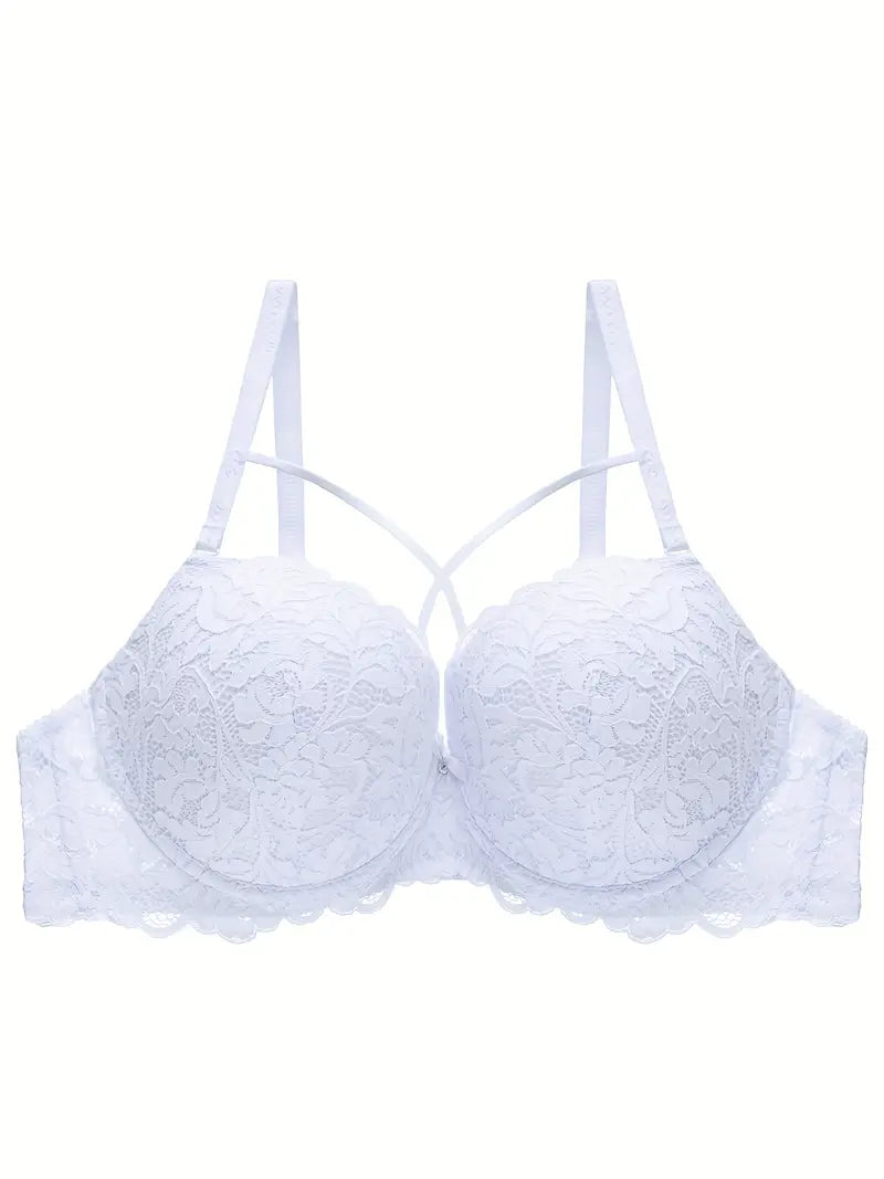 Criss Cross Contrast Lace C Cup Push Up Bra