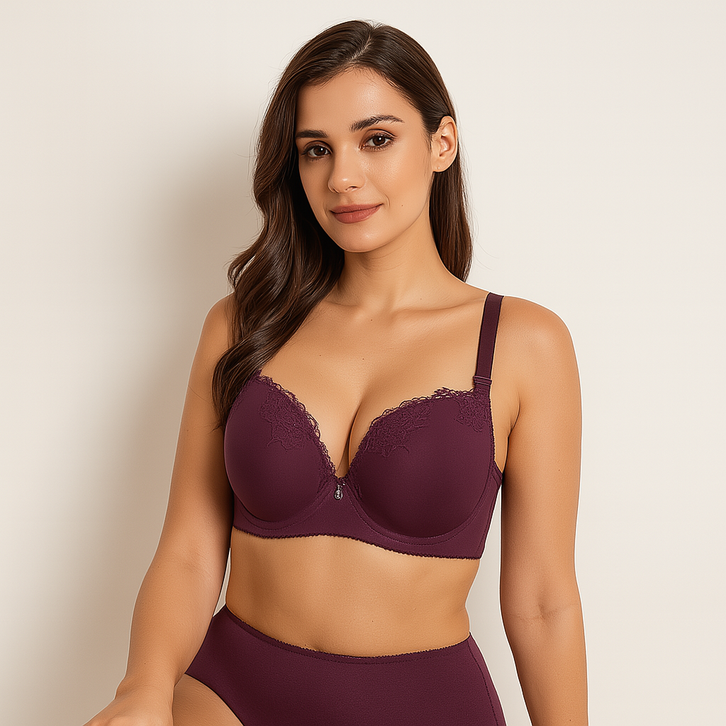 Satin Touch Lightly Padded Lace Underwire Bra