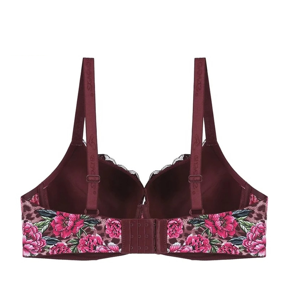 Leopard & Floral Print Contrast Lace DD Cup Full Coverage Bra